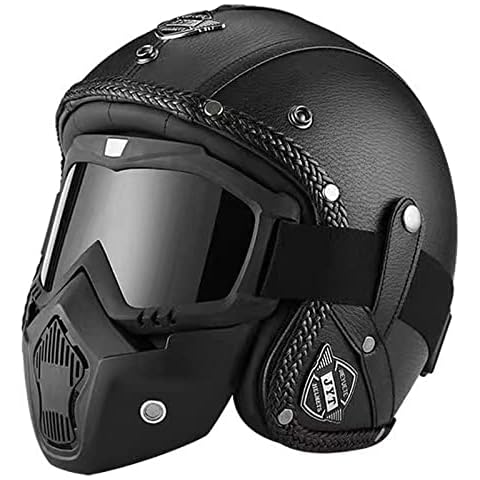 DCLINA Casque de Moto Vintage Chopper Demi-Casque rétro - Casques certifiés Dot Style tête de Mort pour cyclomoteur, Scooter, ATV, Cruiser Hommes et Femmes Casque à Moteur électrique Cover