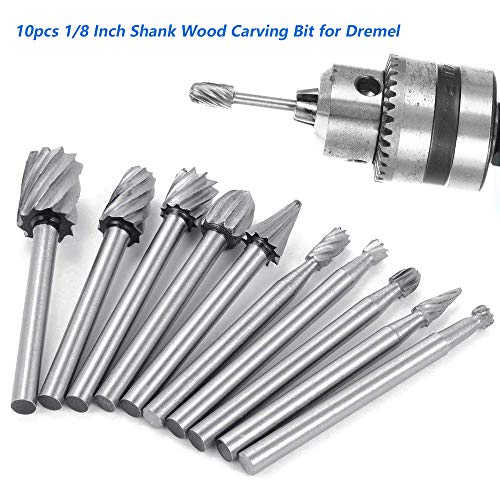 Saipor 10Stk. 3mm Schaft Rotary Burr HSS Fräser Set Frässtifte Holz für Dremel Multifunktionswerkzeug und 5Stk. 6mm Schaft Raspelfräser Holz Fräse Geeignet für Bohrmaschine