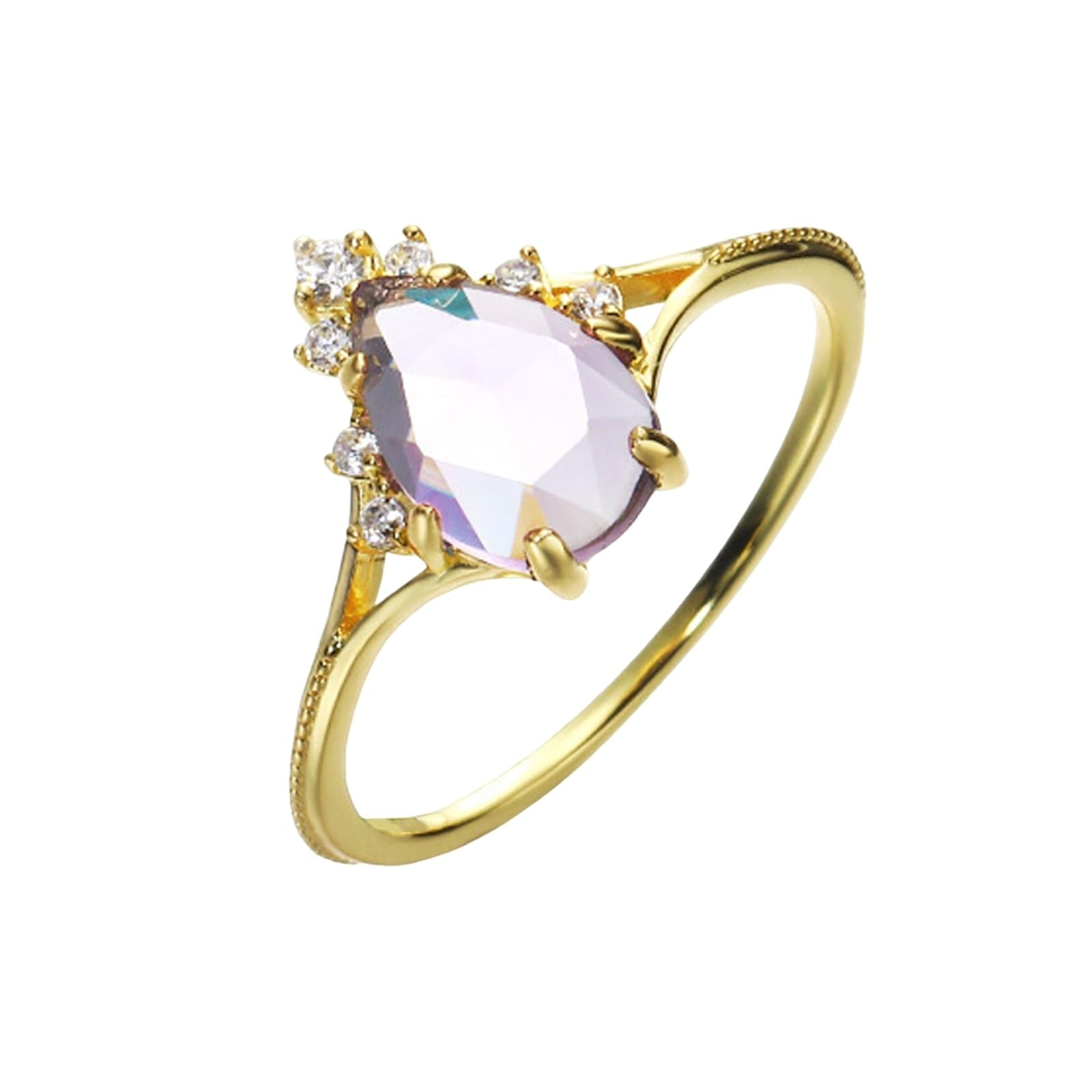 Alianzas de oro de 9 K/14 K/18 K con gota de amatista morada, anillos de pareja