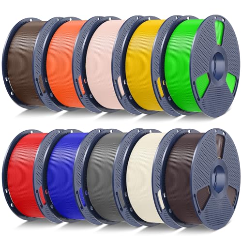 Image of SUNLU PLA+2.0 3D Printer Filament Bundle,10KG Upgrade PLA+ Filament 1.75mm, Multicolor, 1KG Spool, 10 Pack, Roasted Chestnut+Bone+Grey+Coffee+Red+Klein Blue+Green+Vivid Yellow+Beige+Sunny Orange
