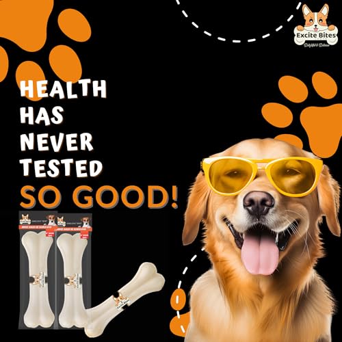 Image of Excite Bites Pressed Rawhide Bones for Dog Treats | Dog Calcium Bone Dog Chewing Needs | 8 Inch Calcium Bone Treat for All Dogs | Combo Offer (8 inch-1Pc) Each, 150G (Pack of 2), All Life Stages
