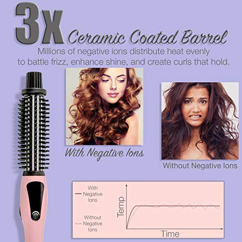 Heated Styling/Curling Iron Brush | 3-in-1 Ceramic 1 inch Ionic Hair Curler/Straightener | Anti-Scald Nylon Bristles | Free Travel Pouch | Anti-Frizz Electric Curl Wand for All Hair Types