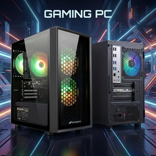 Image of STGAubron Gaming PC Computer Desktop, Radeon RX 560 4G, Intel i7 Xeon E5 up to 3.0GHz, 16GB RAM, 512GB SSD, WiFi, BT 5.0, RGB Fan x3, Windows 11 Home