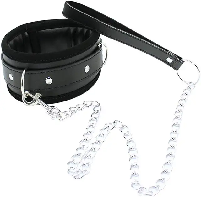 BDSM Halsband für Erwachsene mit Leine - Schwarz-Rot, 1 Stück