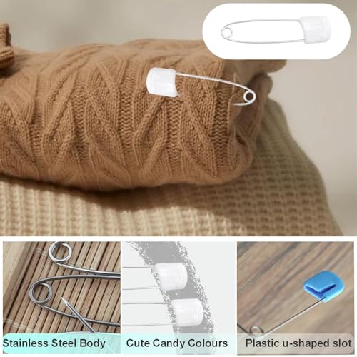 Miniatura 6 de Shanbye Alfileres De Seguridad,100 Pcs Imperdibles De Pañal Seguridad De Bebés 5,4 Cm Con Cierre De Bloqueo Imperdibles De Tela De Cabeza De Plástico Blancos Para Ropa Tejido Pañales
