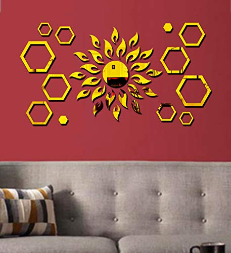 Image of Bikri Kendra - Mirror Sticker for Wall, Acrylic Sticker, Decorative Mirror Sticker for Wall, Acrylic Stickers, Wall Stickers for Hall Room, Bedroom. (Goldsunhexaring)