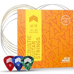 Acoustic Guitar Strings 80/20 Bronze 1 Pack for 6 String Guitars 12-53 Light with 2 Free Strings & 3 Picks. Durable and Premium for Bright Sound Experience - Les Beatles, Paul McCartney, John Lennon, RIngo Starr, George Harrison