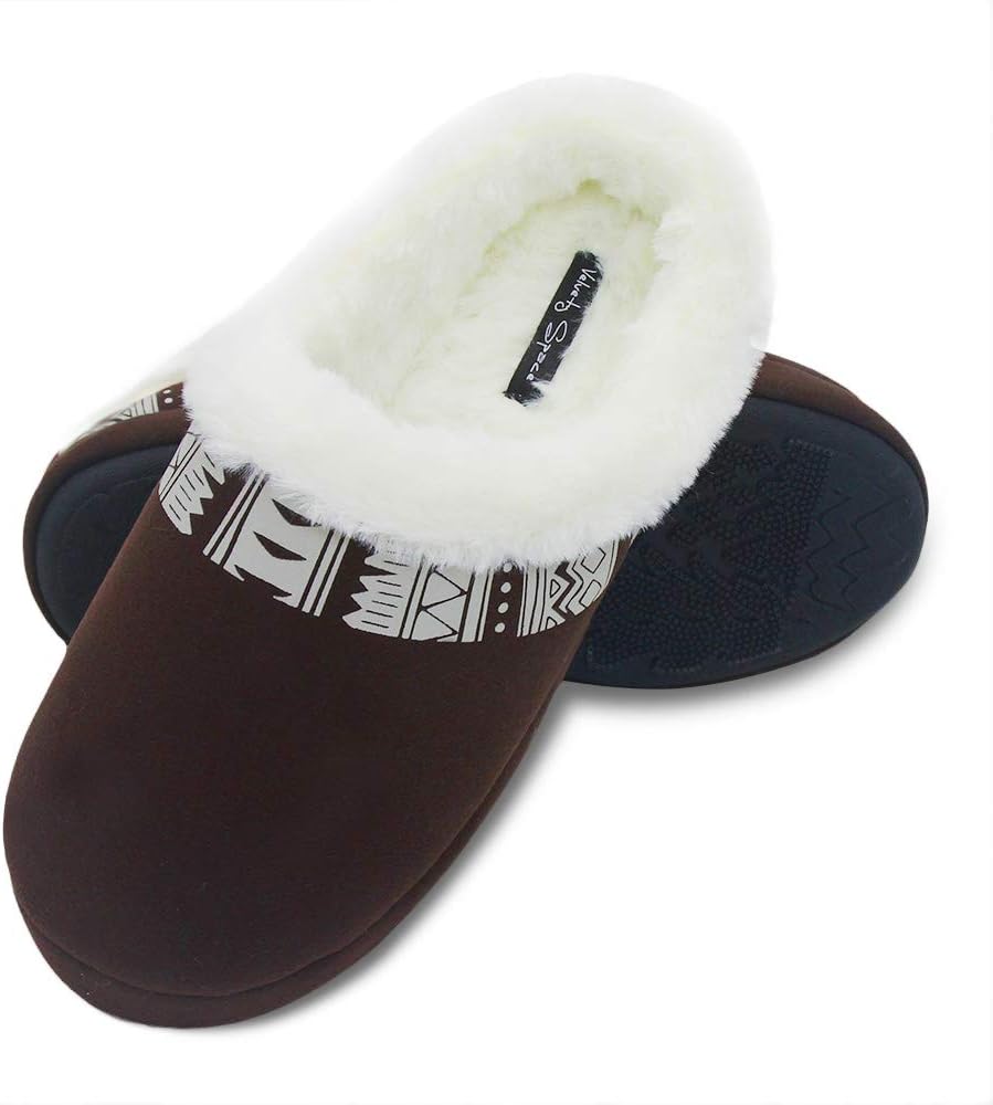 Women's Comfort Slippers, Knitted Cotton Slippers Cozy Memory Foam Anti-Slip Rubber Sole Indoor Slippers (7-8, Deep Brown)