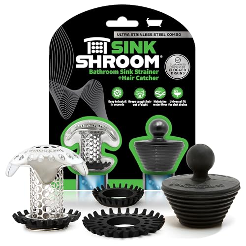 SinkShroom Ultra-revolutionärer Abflussschutz für Waschbecken, Edelstahl, Combo with Stopper