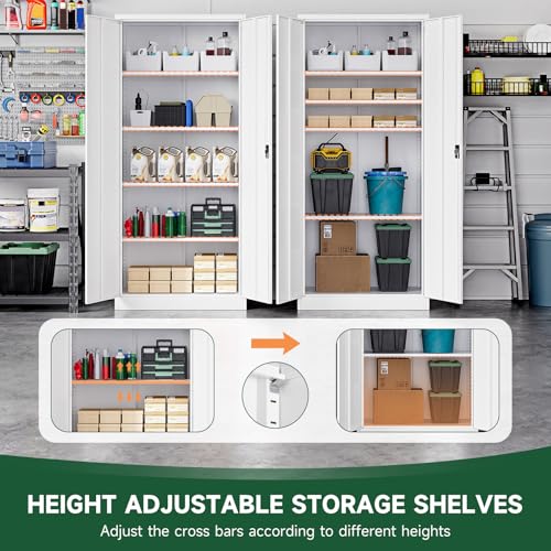 Image of Letaya Metal Garage Storage Cabinets with Lock Door and Adjustable Shelves, Steel Tool Cabinets for Home,Office,Warehouse Organisieren (White, 72 inch H)