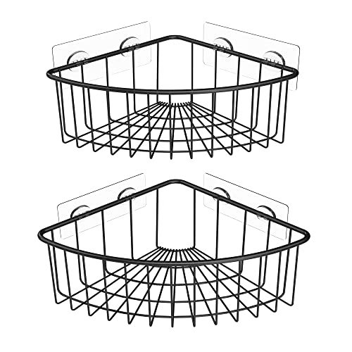 Smartake 2-Pack Corner Shower Caddy Deep Basket Design, Sus304 Stainless Steel, Wall Mounted Bathroom Shelf With Adhesive, Storage Organizer For Toilet, Dorm And Kitchen (Black) #TOP16