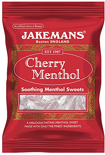 Jakemans Cherry Flavour 100g Bags - Pack of 10 - Soothing menthol sweets - Suitable for vegetarians