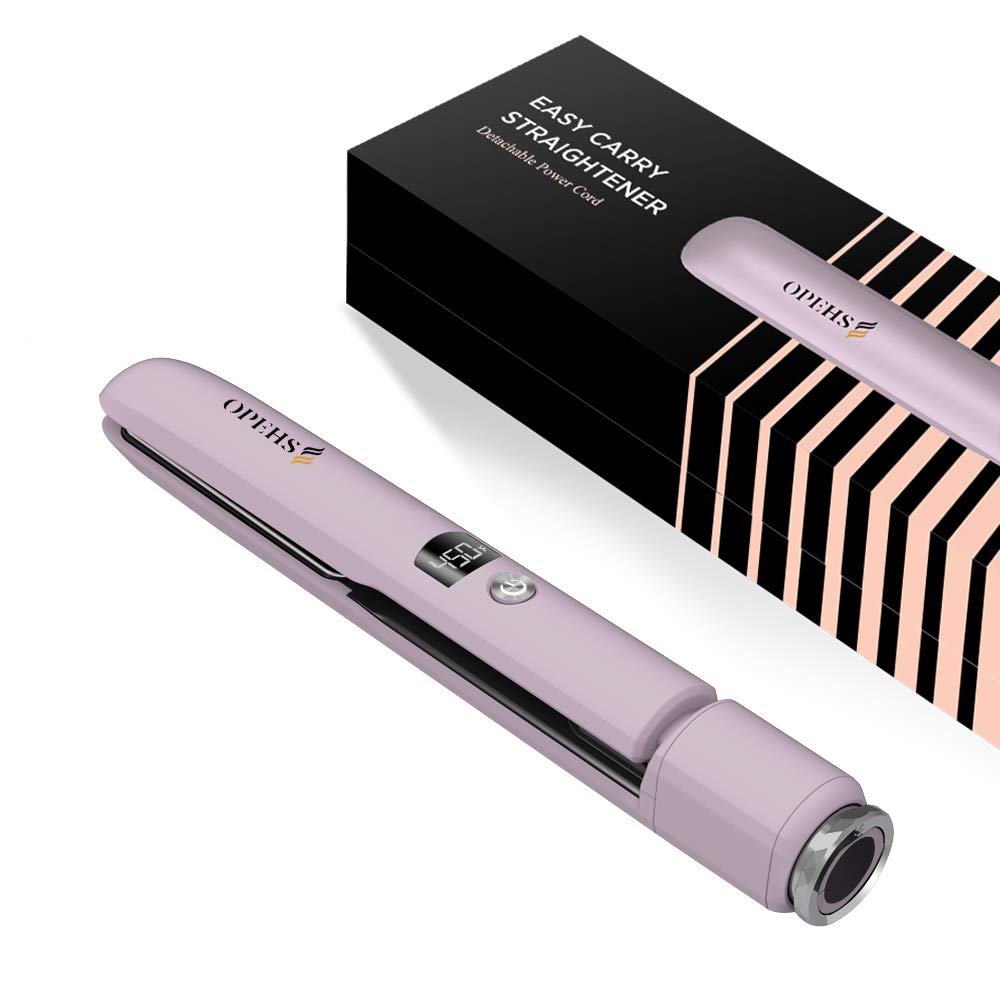 Hair Straightener, 2 in 1 Flat Iron and Curling Iron, Ceramic Tourmaline Ionic Flat Iron Hair Straightener Adjustable Temperature 265°F-450°F, Dual Voltage Digital Display (Pink)