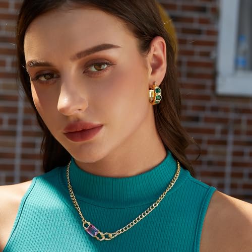 Image of FRUMOS 18K Gold Plated Chunky Hoop Earrings for Women Fashion Thick Gold Hoops Set Jewelry for Birthday Christmas Gifts
