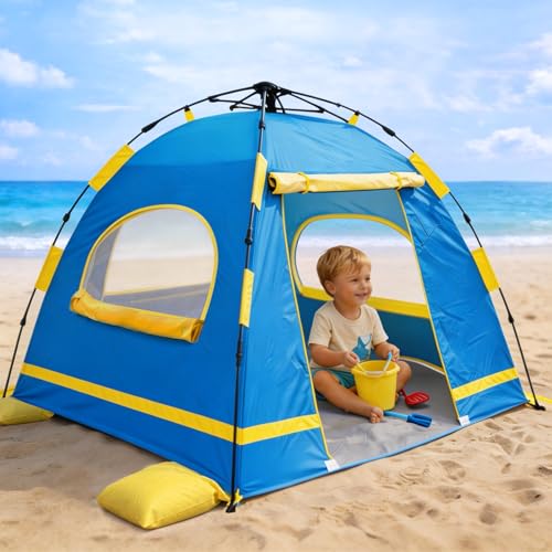 Image of Baby Beach Tent Pop Up Sun Shelter with UPF 50+ UV Protection, Silver-Coated Interior, Breathable Mesh Ventilation, Easy Setup, Wind-Stable Beach Shade for Infants & Toddlers
