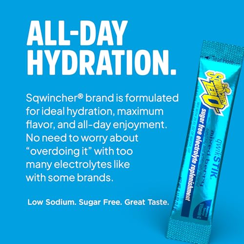 Image of Sqwincher Zero Qwik Stik, Mixed Berry, Sugar Free, Low Calorie, Low Sodium Electrolyte Powder Hydration Drink Mix, .11 0z Packet (Pack of 50)