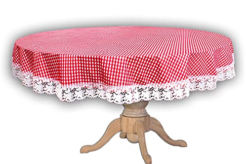 Image of The Furnishing Tree Round Shaped 6 Seater Table Cover WxL 72x72 inches with White Border lace