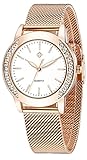 SENRUD Orologio da polso da donna, alla moda, in acciaio inox, color oro rosa, con cinturino a rete, elegante, impermeabile, idea regalo, Elegante bianco., Classico