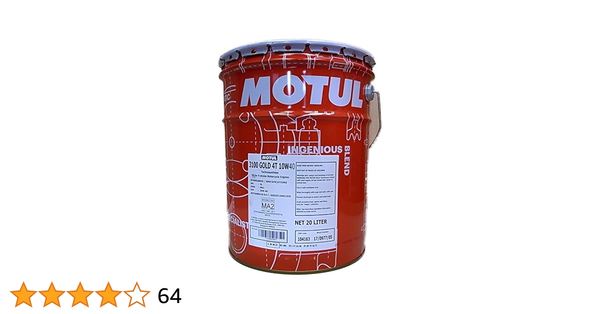 Amazon.co.jp: MOTUL(モチュール) 3100 GOLD 4T 10W40 20Lペール