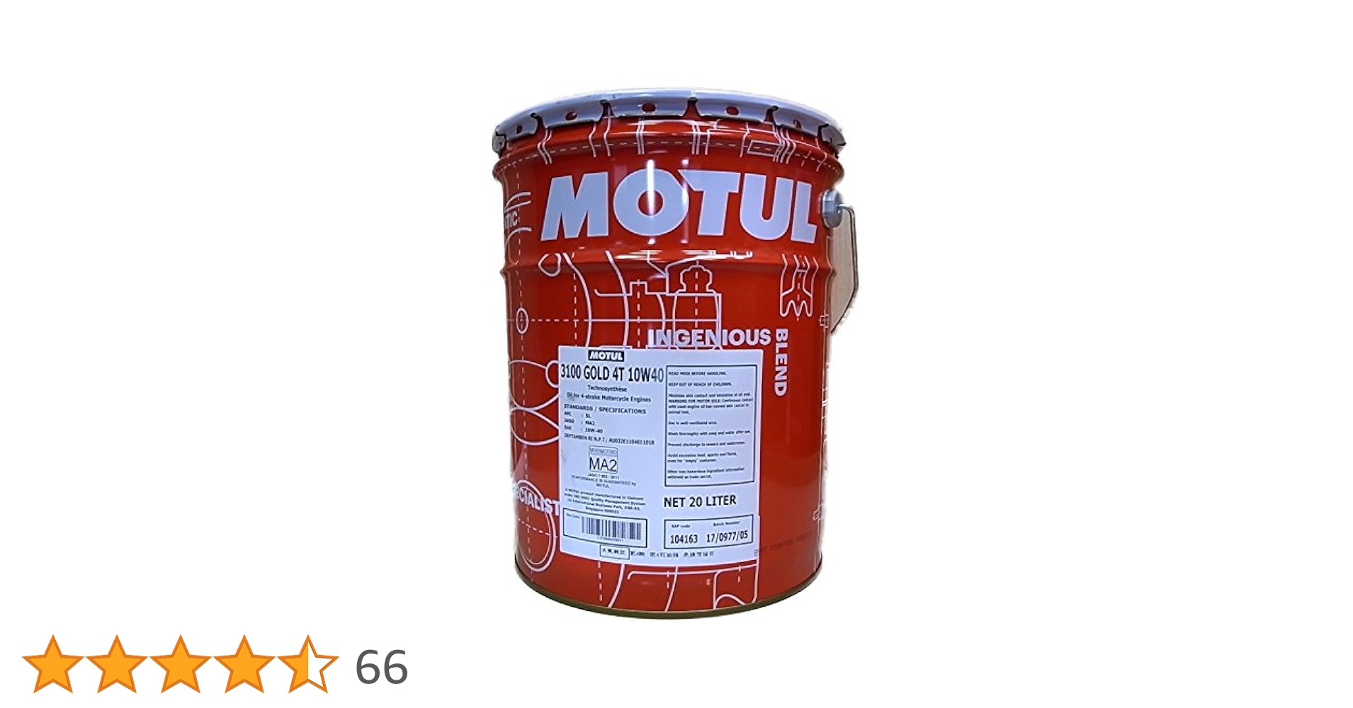 Amazon.co.jp: MOTUL(モチュール) 3100 GOLD 4T 10W40 20Lペール