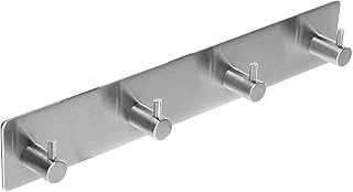 Adhesive Towel Hooks for Bathrooms Shower no Drill Heavy Duty Wall Hooks self Adhesive Towel Rack Stick On Wall Coats Hooks Brushed Nickel Adhesive Hanger for Kitchen,Door,Key,4 Hooks Silver
