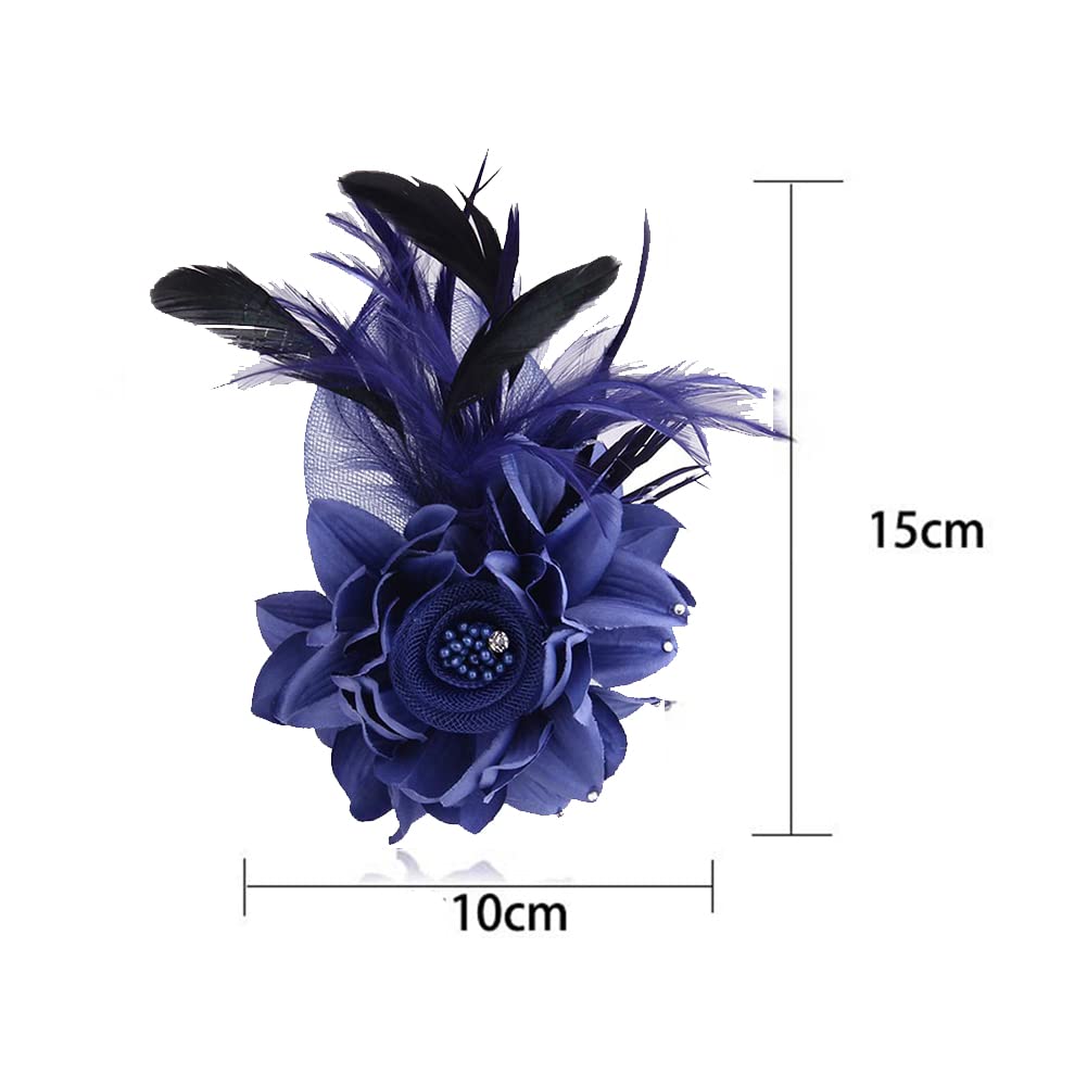 Broche Ou Pince Cheveux Vintage Fleur Noire Crèpe Avec Plumes - 10cm - Idéal Mariage & Cérémonie