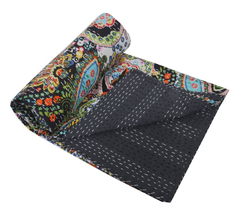Yuvancrafts Colcha De Algodón Indio Kantha Con Estampado Floral A Mano Manta Individual