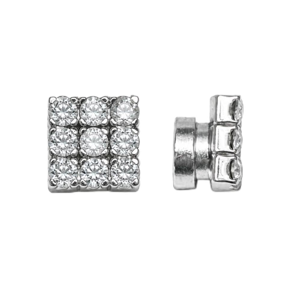 Square Cubic Zirconia Stud Earrings for Men & Women | Stainless Steel Magnetic Stud Earrings | 9 Stone CZ Diamond Look Square Earrings | Non-Piercing Magnetic Earrings | Hypoallergenic Daily Wear Jewelry | Silver-image-47