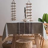 Lamberia Cotton Linen Tablecloths with Tassel for Rectangle Tables Heavyweight Burlap Table Cover for Kitchen Dinning Tabletop Decoration (Gray, 55