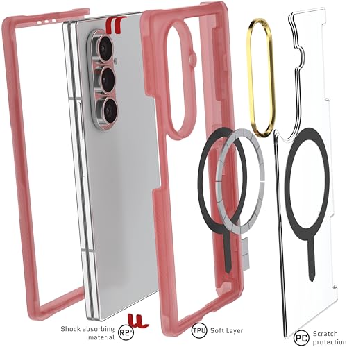 Image of Ghostek Covert Clear Galaxy Z Fold 7 Case with Built-in Kickstand, MagSafe and Full Hinge Protection Designed for 2025 Samsung Fold7 (8 inch) (Pink)