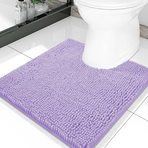 Smiry Luxury Chenille Toilet Rugs U-Shaped 20x20, Soft Absorbent Non-Slip Contour Bathroom Rugs for Toilet, Machine Washable Contoured Bath Mats, Purple