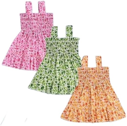 Kid Girls Pack of 3 Sleeveles Printed Cotton Clothing Set| Comfortable, Breathable, Lightweight, Skin Friendly|SL_65