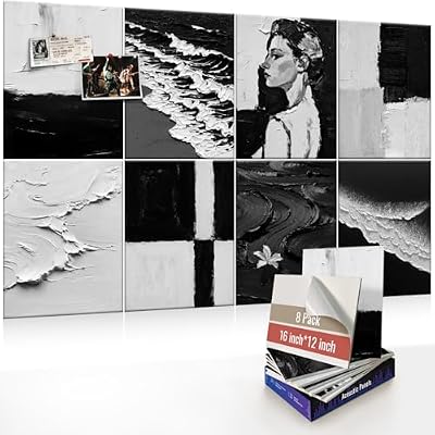 Sound Absorbing Wall Art, 8 Pack Acoustic Art Panels, Self-Adhesive Decorative Wall Panels for Home Office Recording Studio, 47.2 x 31.4 in (Black & White)