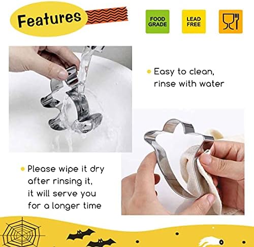 5 Pcs Halloween Cookie Cutters Shapes Set, FUKPO Stainless Steel Halloween Sandwich Cutters Biscuits Pumpkin Cutter Mini, Witch's Hat Bat Cat Ghost Cookie Cutter Children Fondant Baking Molds Kit