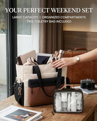 Image of LOVEVOOK Tote Bag for Women, 15.6 inch Laptop Work Bag with Cup Holder | 15.6 inch Padded Laptop Compartment Lightweight Puffer Design Multiple Organized Pockets Work, Travel & Everyday Ready