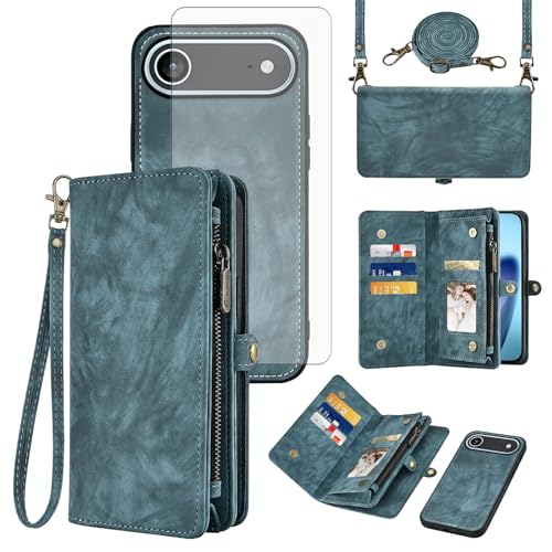 Housse iPhone 17 fleurie en cuir bleu idéale pour voyager léger au quotidien