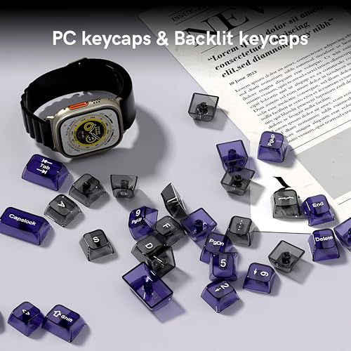 Image of dagaladoo Clear keycaps,Transparent Keyboard keycaps,Jelly Key caps Set,Shine Through keycap,MDA Profile Keyboard caps for Mx Switches Mechanical Keyboard (Grey and Purple)