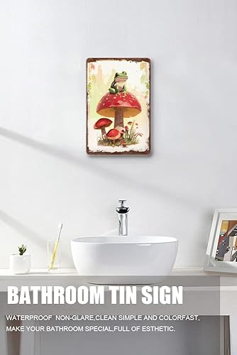 Miniatura 4 de Cartel de metal vintage con diseño de rana para los amantes de las ranas, letrero de hojalata vintage, divertido letrero de pared de rana y hongos,