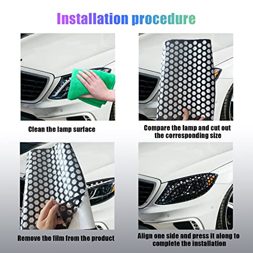 2Pcs Car Rear Tail Light Lamp Stickers Honeycomb Type Decal, Car Diy Self Adhesive Tint Film Sheet For Car Rear Headlight Headlight Taillight Cover Trim 18.89'' X 11.81''(Black) #TOP3