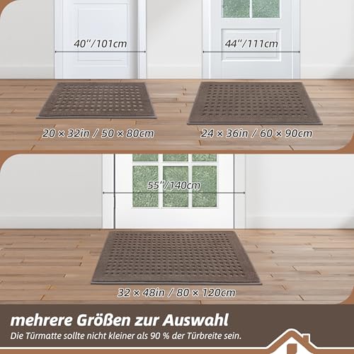 BEQHAUSE Fussmatte Innen, waschbar Fußmatte Innen, rutschfeste Schmutzfangmatte 60x90cm, Teppich Eingangsbereich Innen für Hund, Innenbereich, Haustür, Flur, Braun