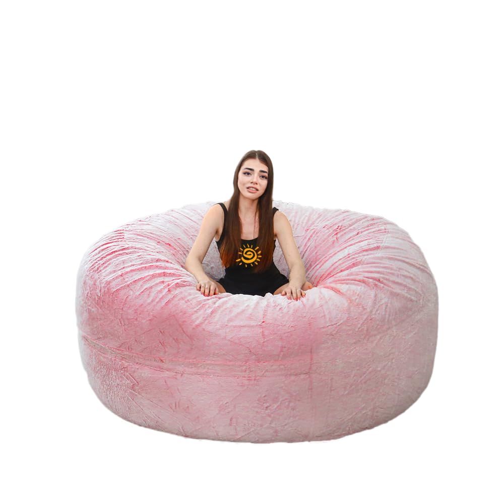 Giant Bean Bag Chair Cover(No Filler),Oversized Round Soft Fluffy PV Velvet Washable Lazy Sofa Bean Bag Bed Cover for Adults, Living Room Bedroom