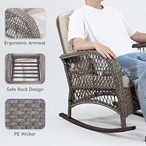 Patio Wicker Rocking Chair Set of 2 - All-Weather Outdoor Rocker Chair Two Pieces with Safe Rocking Design and Premium Fabric Cushions (Mixed Grey/Beige) Patio Wicker Rocking Chair Set of 2 All Weather Outdoor Rocker Chair Two Pieces with Safe Rocking Design and Premium Fabric Cushions Mixed GreyBeige