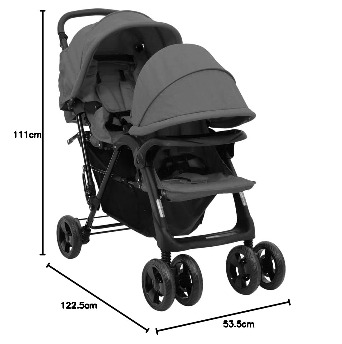 Générique Poussette à Deux Places Gris foncé Acier,Bébés & Tout-Petits,Transport de bébés,Poussettes pour bébés,15.64 kg,Gris,10348