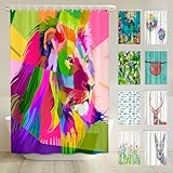 arteneur® - Löwe - Anti-Schimmel Duschvorhang 180x200 - Recycelt mit Öko-Tex Standard 100 - Beschwerter Saum, Blickdicht, Wasserdicht, Waschbar, 12 Ringe und E-Book mit Reinigungs-Tipps