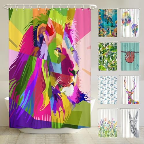 arteneur® - Löwe - Anti-Schimmel Duschvorhang 180x200 - Recycelt mit Öko-Tex Standard 100 - Beschwerter Saum, Blickdicht, Wasserdicht, Waschbar, 12 Ringe und E-Book mit Reinigungs-Tipps