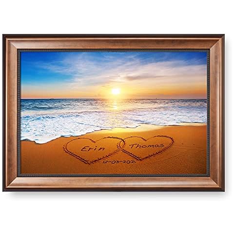 Heart and Heart at Beautiful Sunrise Unique Personalized Framed Art with Couple's Names and Special Date on Beach,Perfect Present Love Gift for Anniversary,Wedding,Birthday and Holidays Cover