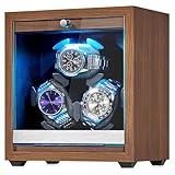 ANWBROAD Watch Winder for Automatic Watches, Wooden 3 Watch Winders, 4 Modes Automatic Watch Winder Box with Quiet Japan Motor, LED Watch Spinner with Foam Pillows, AC Adapter for Man UJWW013M