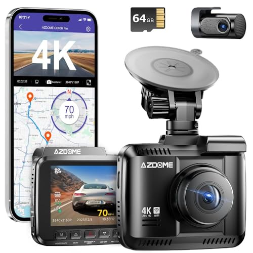 AZDOME WiFi 4K Dash Cam Front and Rear, 4K+1080P Dual...