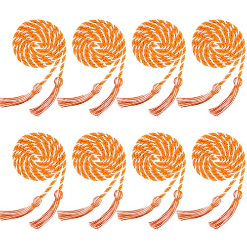 Image of Trounistro 8 Pieces Graduation Cords Yarn Honor Cords with Tassel for College Graduation Students (Orange with White)