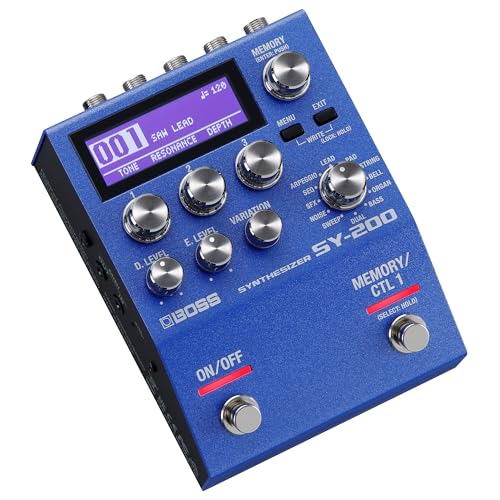 BOSS SY-200 SYNTHESIZER EFFECTS PEDAL – Advanced BOSS Polyphonic Guitar Synth Technology in a Streamlined 200 Series Pedal for any Guitar or Bass – Full MIDI I/O – 128 Memories – 171 Synth Sounds
